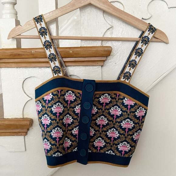 Maeve Square Neck Knit Crop Top Button Front Stretch Pullover Tank Size XXS - Picture 2 of 7